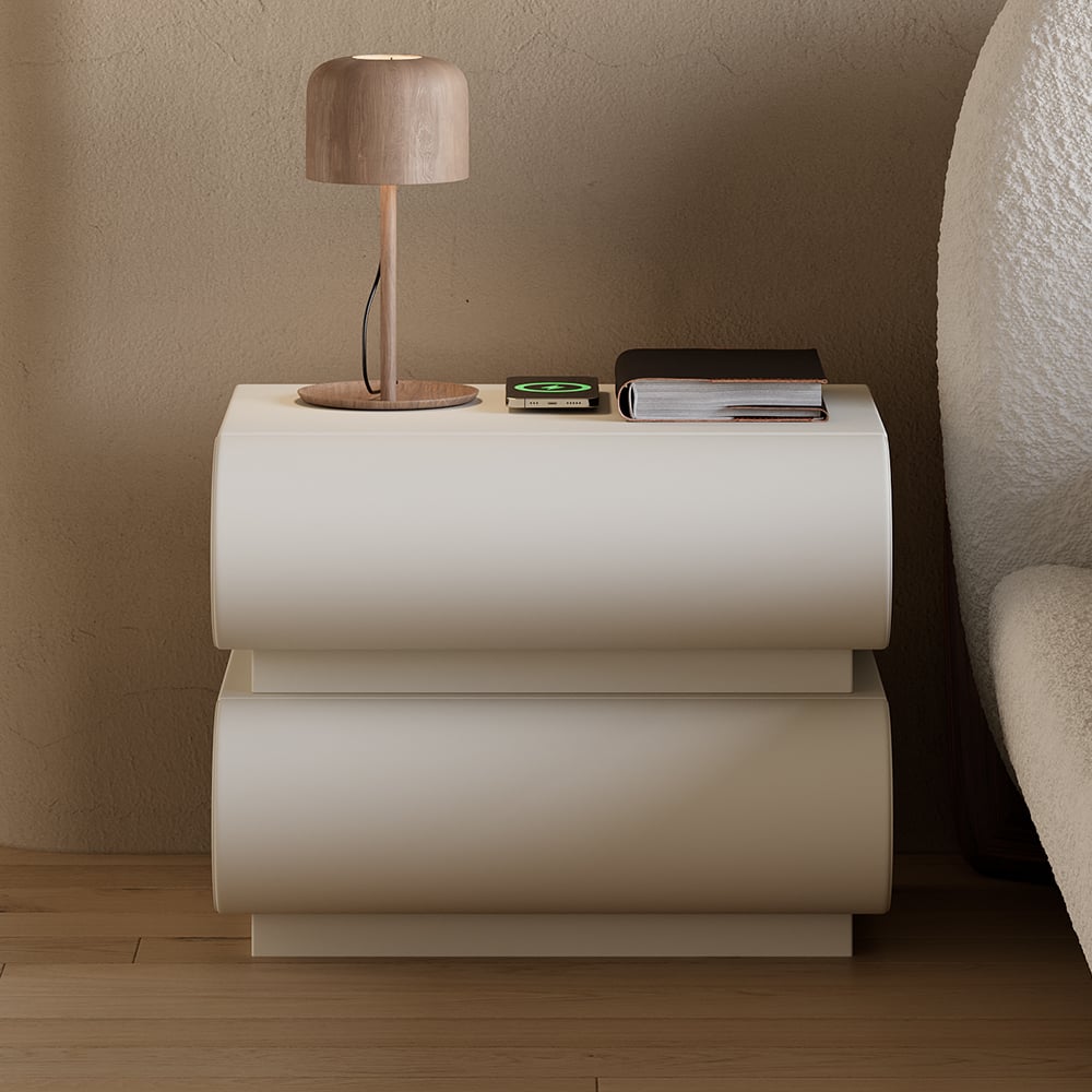 Japandi White Leather Nightstand - Japandi