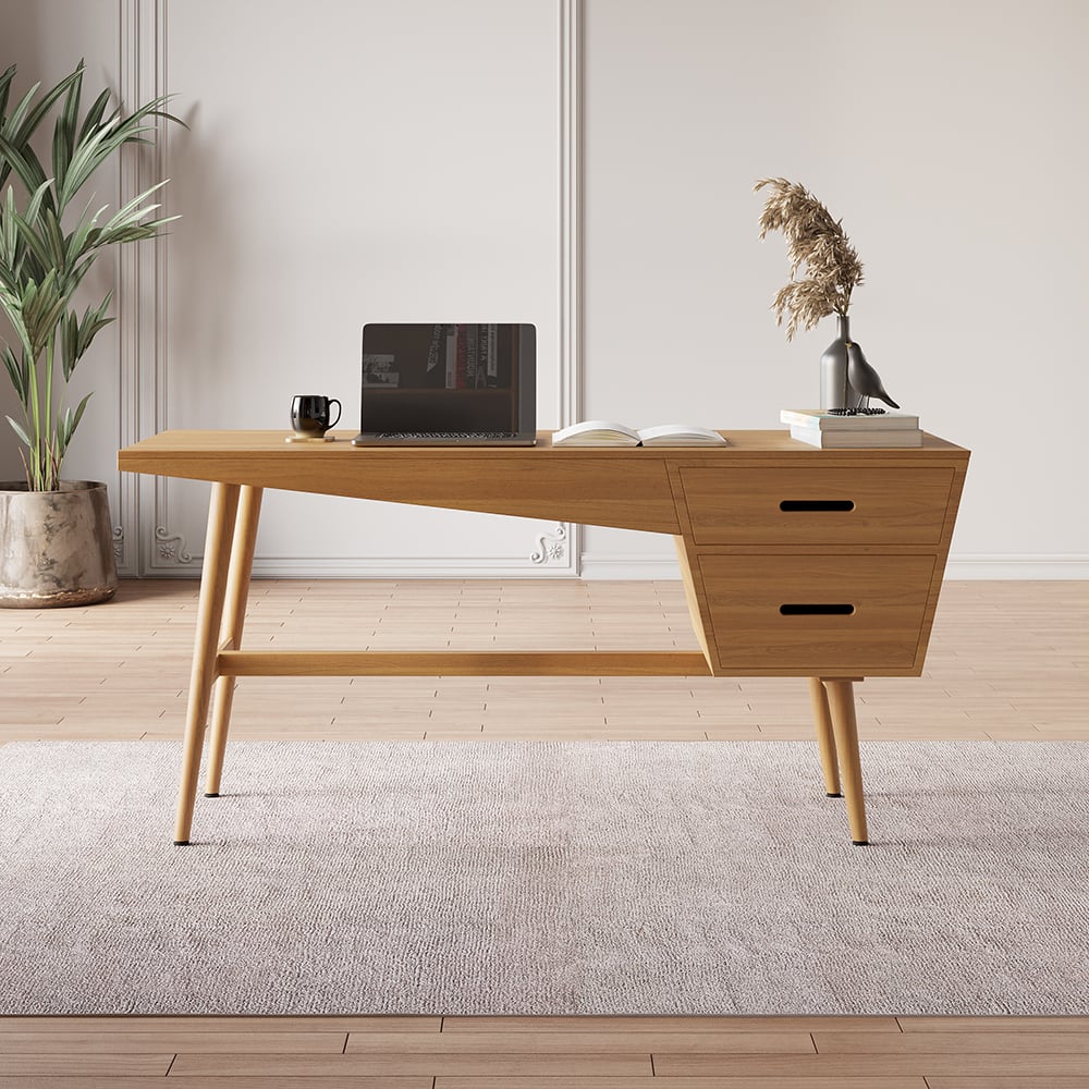 Japandi Wood Desk with 2 Drawers - Japandi