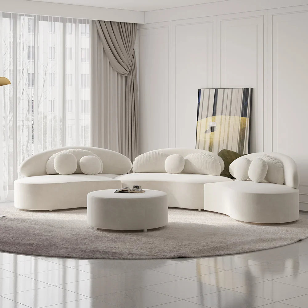Japandi Curved Velvet Sectional Sofa - Japandi