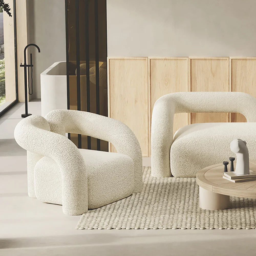 Japandi White Boucle Accent Chair - Japandi