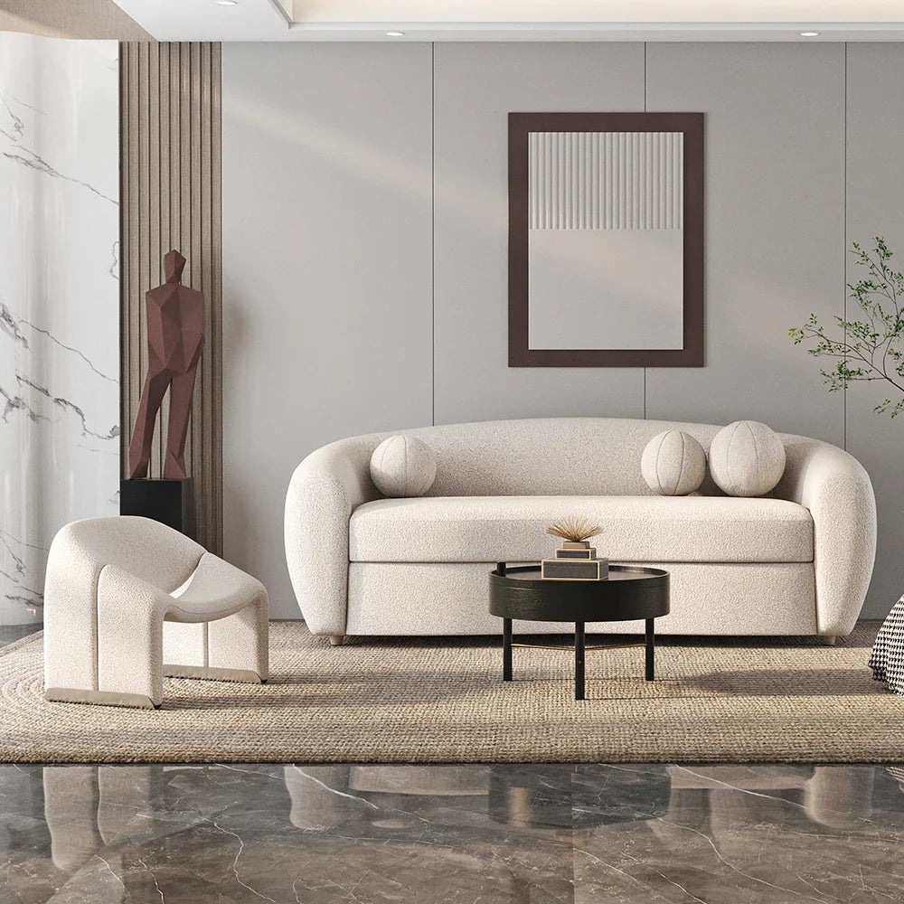 Japandi Teddy Velvet 3 Seaters Curved Sofa - Japandi