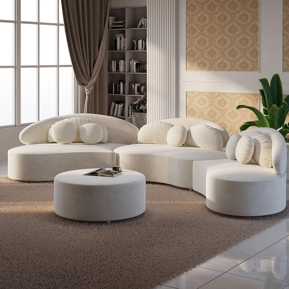 Japandi Curved Velvet Sectional Sofa - Japandi