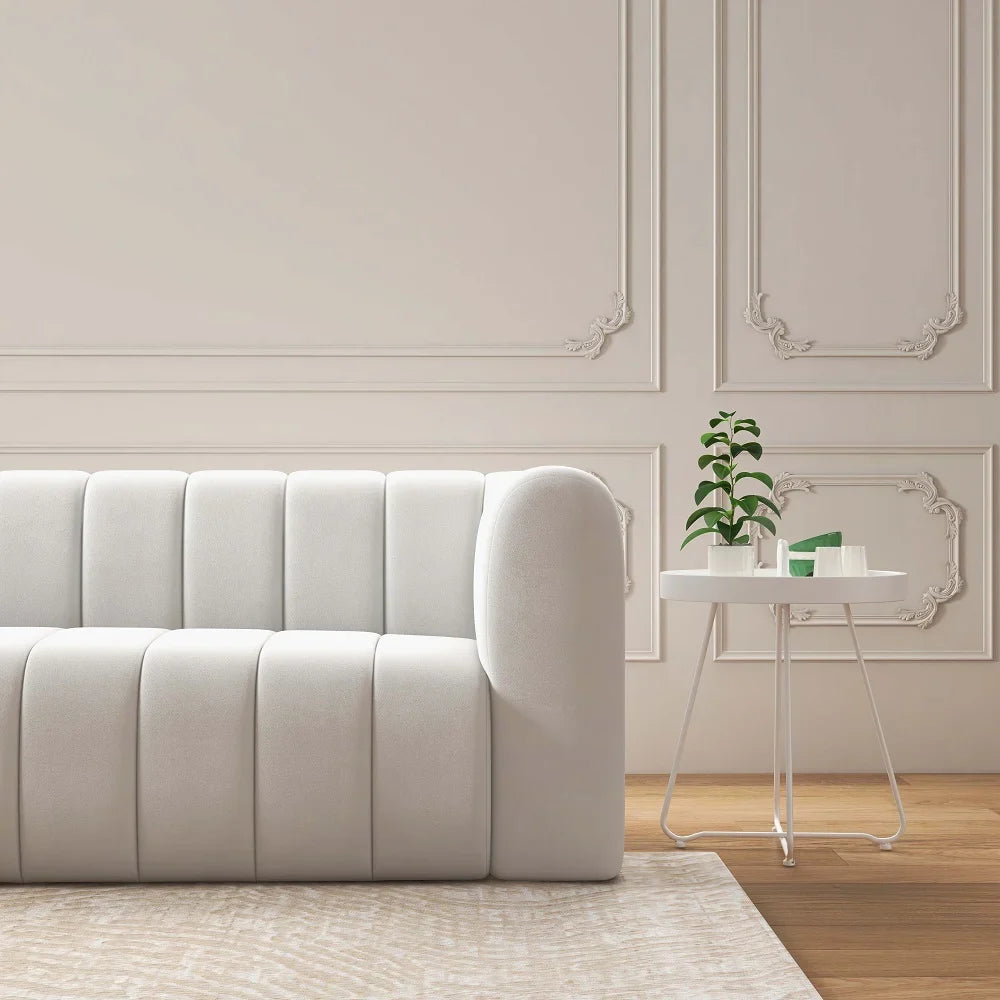 Japandi Modern White Velvet 3-Seater Sofa - Japandi