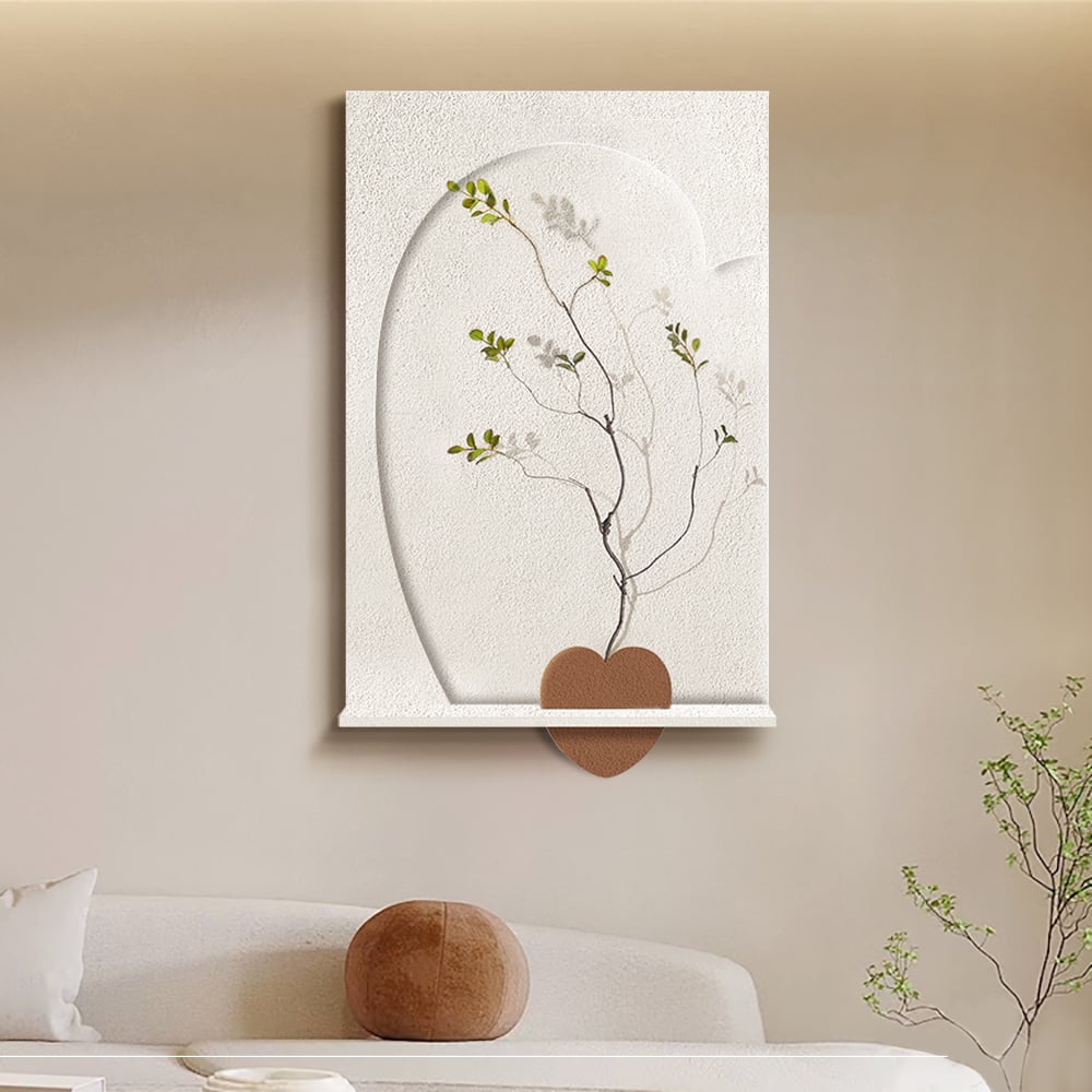 Japandi Wall Sculpture With Shelf & Vase - Japandi