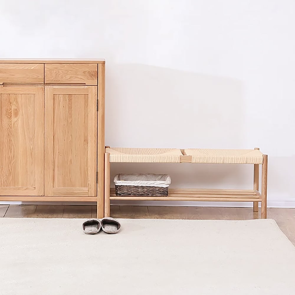Japandi Wood & Rattan Bench - Japandi
