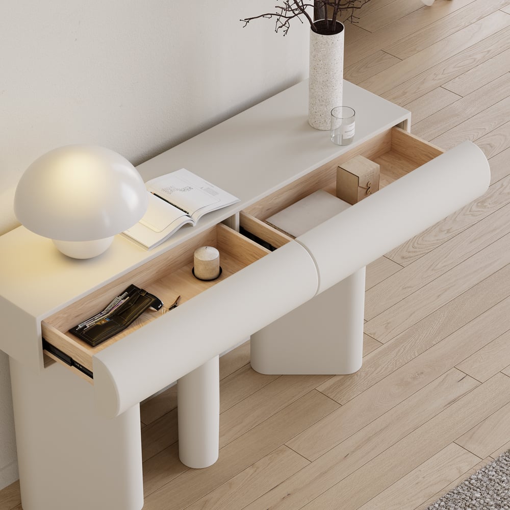 Japandi Faux Leather Console Table - Japandi