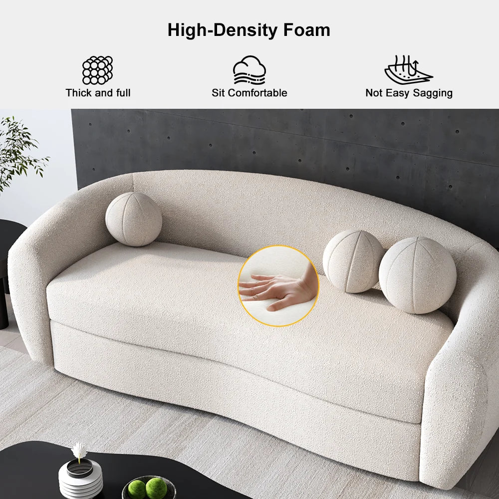 Japandi Teddy Velvet 3 Seaters Curved Sofa - Japandi