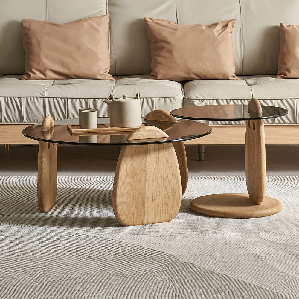 Japandi Tempered Glass Coffee Table Set - Japandi