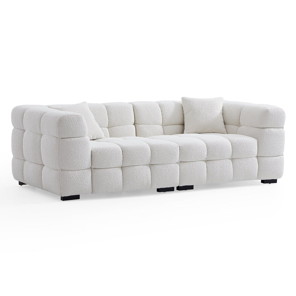 Japandi Cushy White Boucle Sofa - Japandi