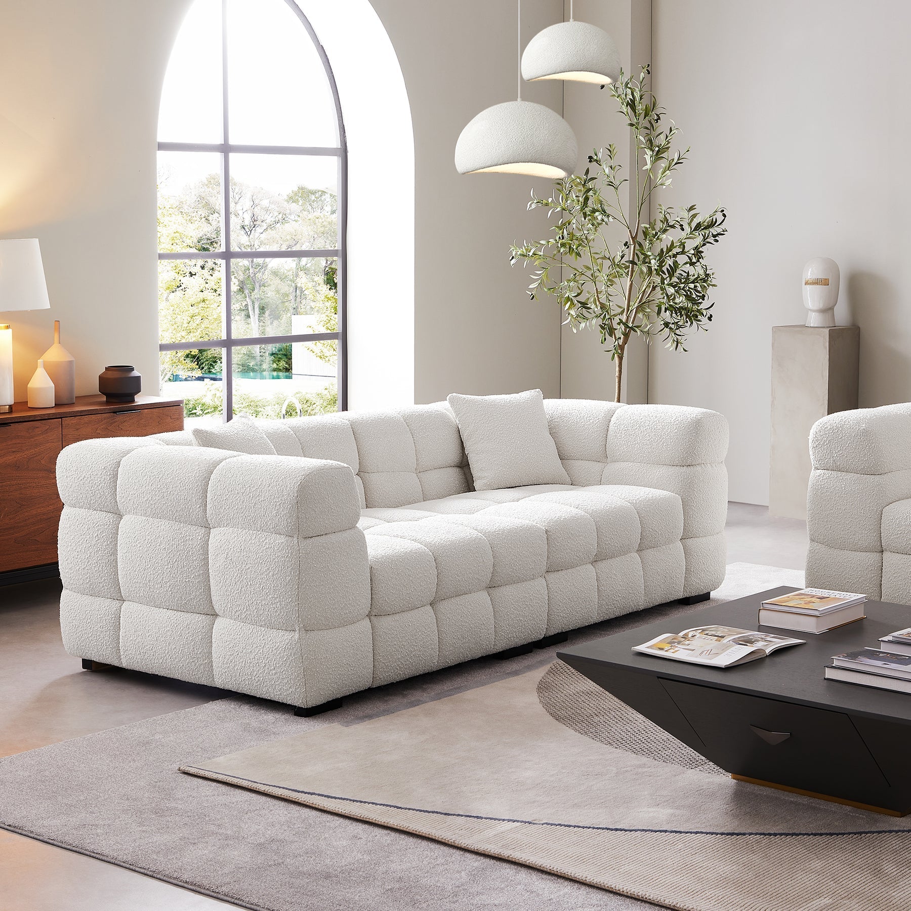 Japandi Cushy White Boucle Sofa - Japandi
