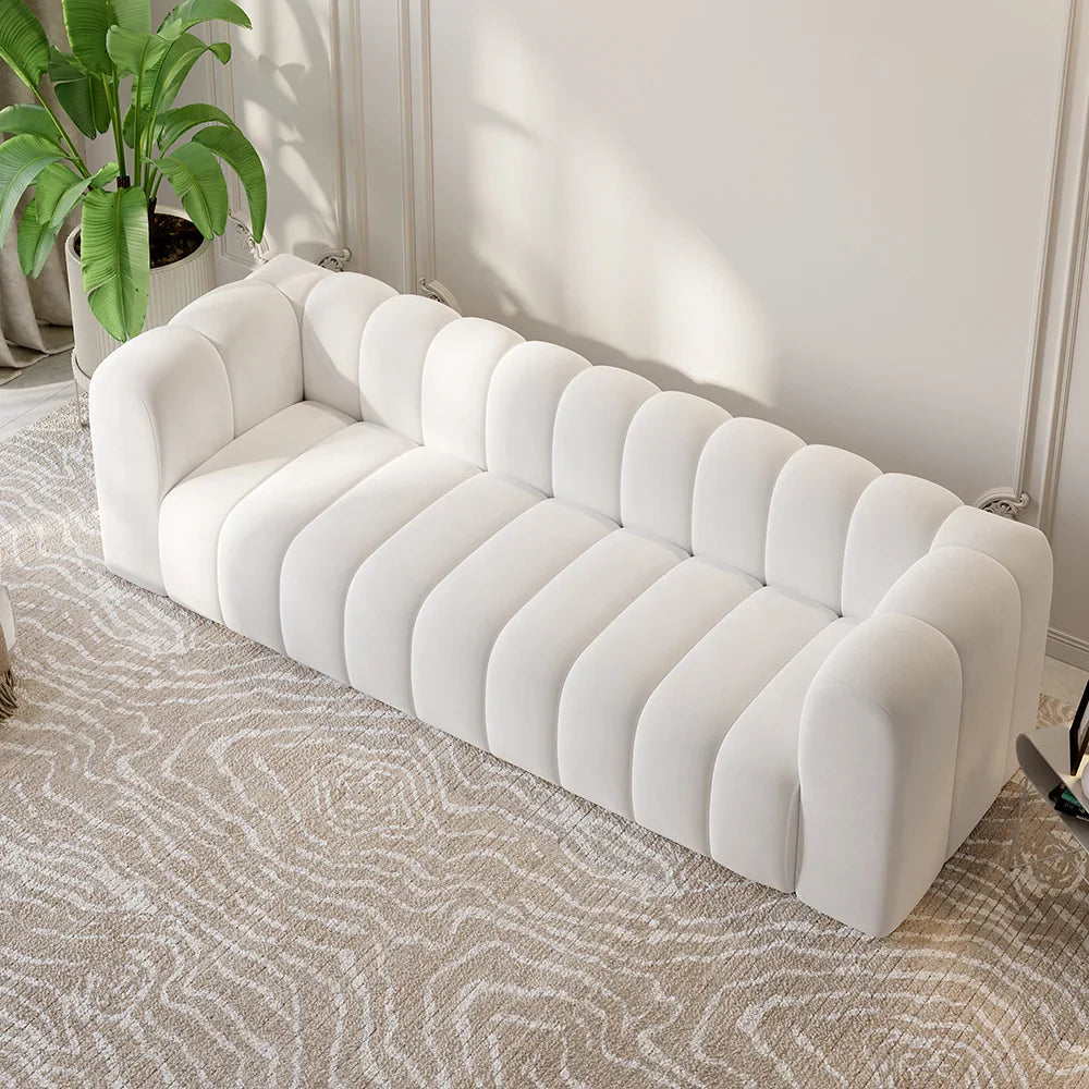 Japandi Modern White Velvet 3-Seater Sofa - Japandi