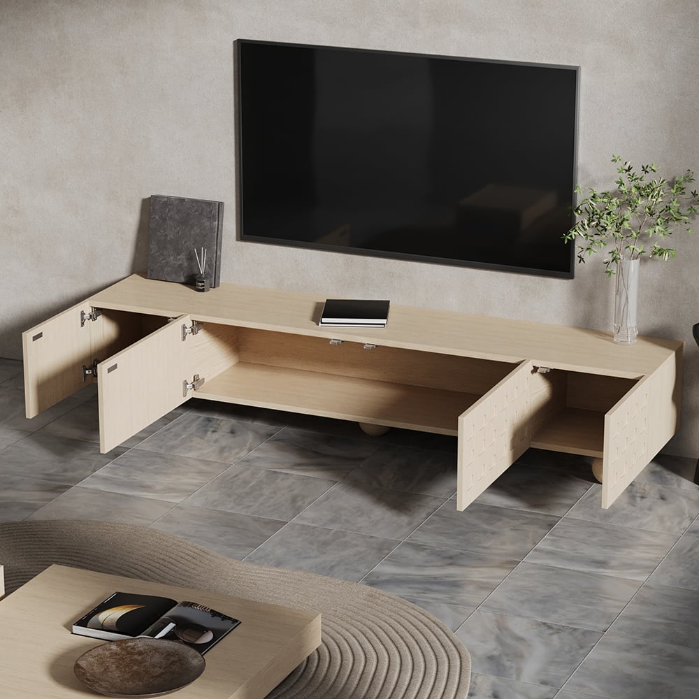 Japandi Whitewash Wood TV Stand - Japandi