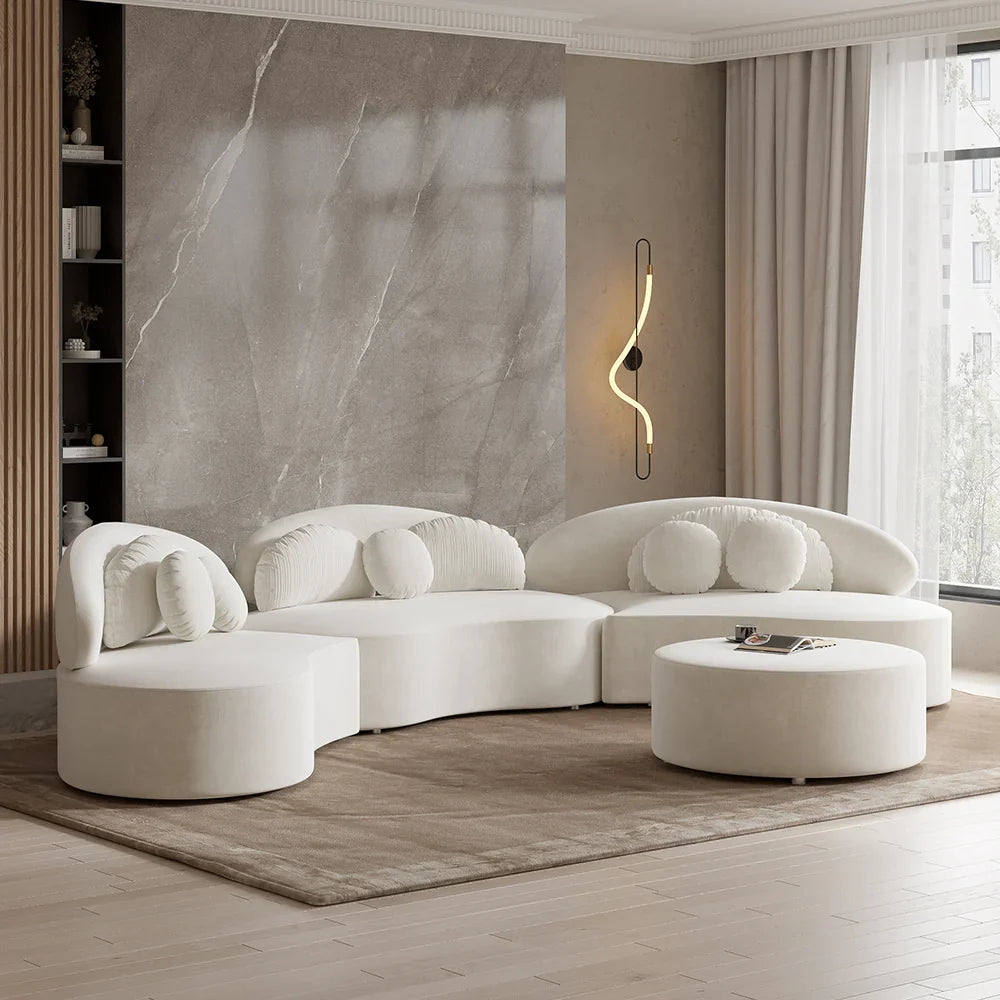 Japandi Curved Velvet Sectional Sofa - Japandi