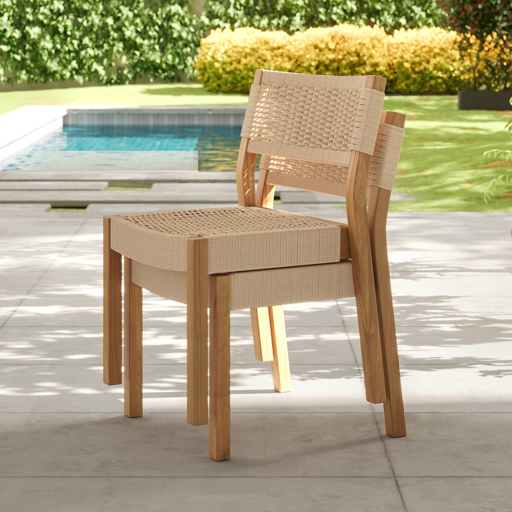 Japandi 2-Piece Acacia Rope Woven Outdoor Dining Chairs - Japandi