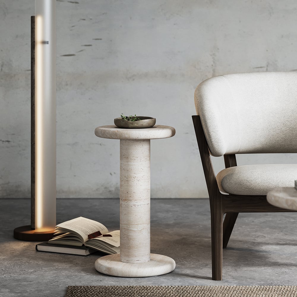 Japandi Travertine Side Table - Japandi