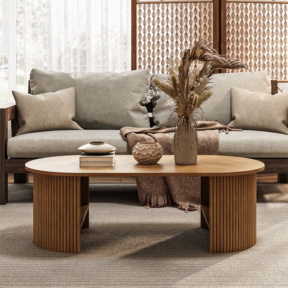 Japandi Oval Wood Coffee Table - Japandi