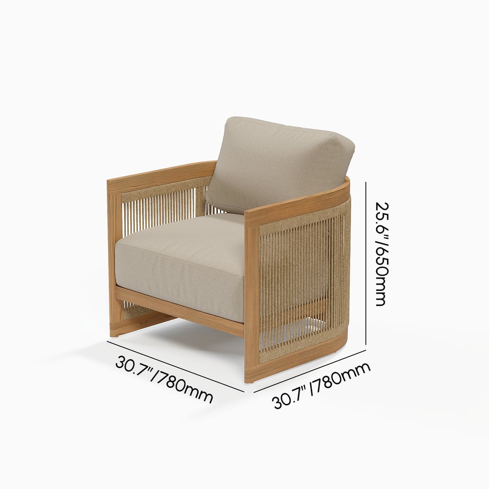 Japandi 4-Piece Beige Teak Sofa Set With Woven Rope Detail - Japandi