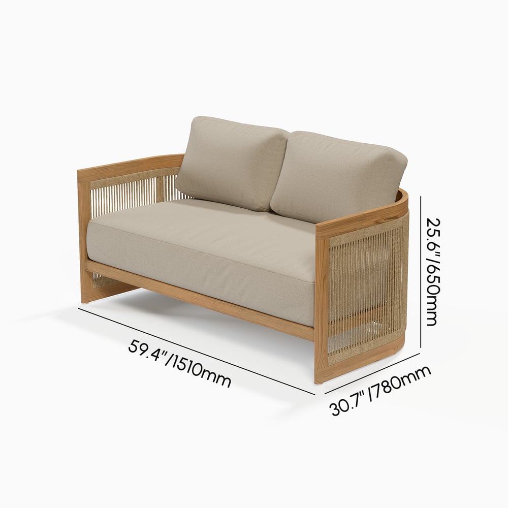 Japandi 4-Piece Beige Teak Sofa Set With Woven Rope Detail - Japandi