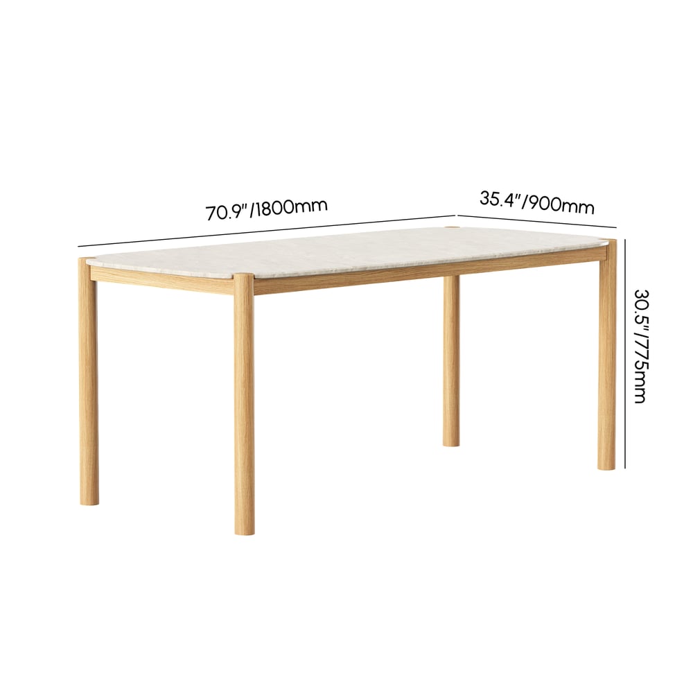Japandi White Cement Teak Dining Table Set With Rattan Chairs - Japandi