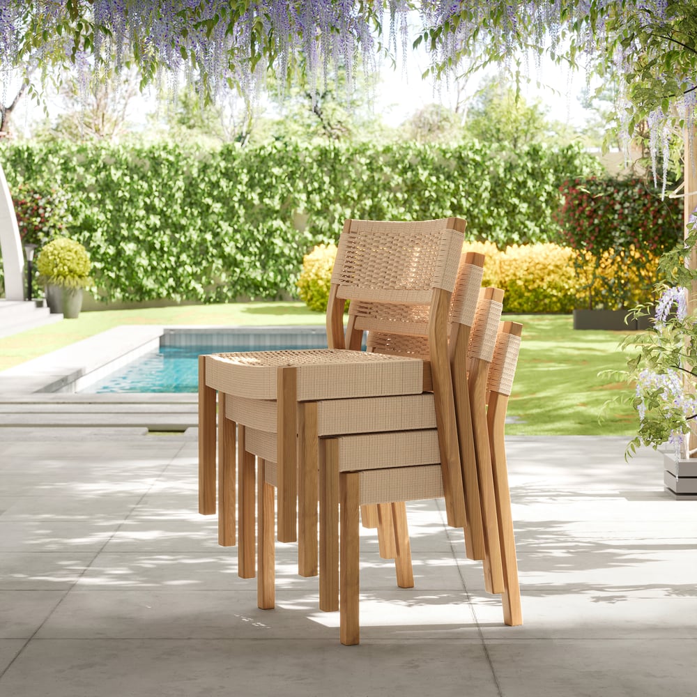 Japandi 5-Piece Teak Dining Set With Rope Woven Chairs - Japandi