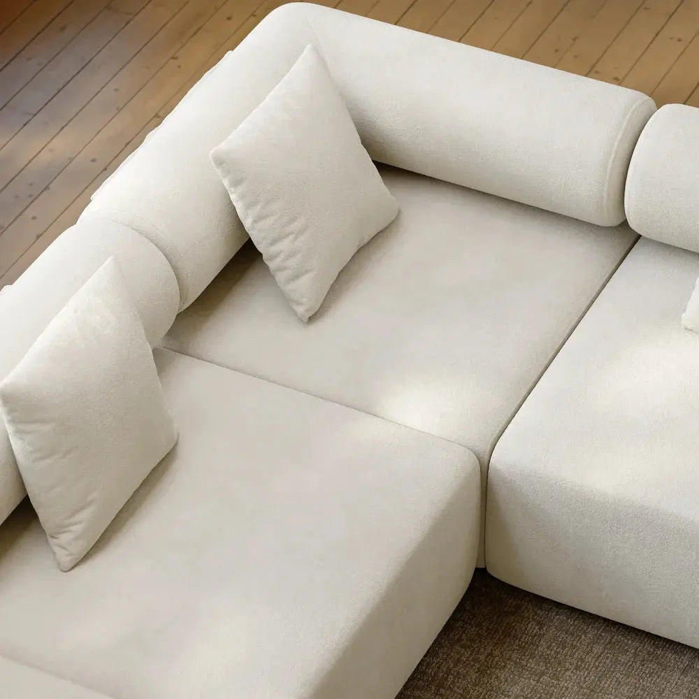 Japandi Velvet L-Shape Sectional Sofa - Japandi