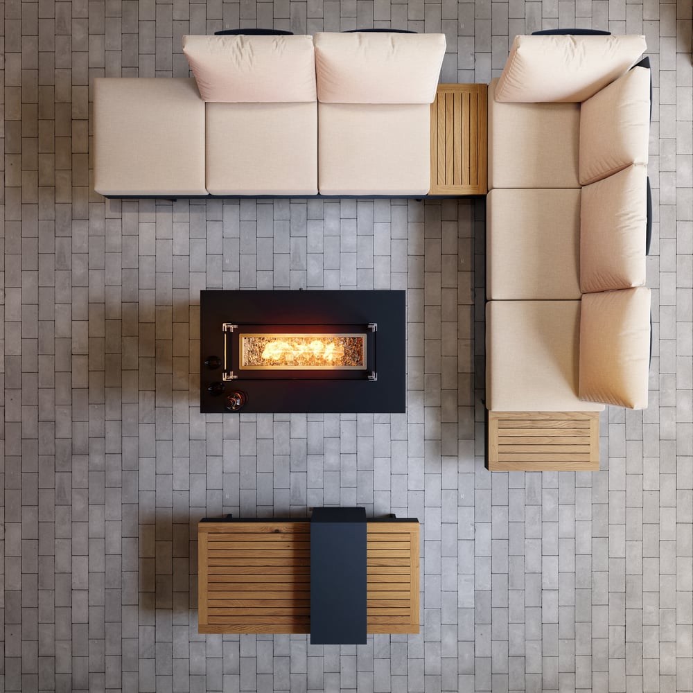 Japandi Fire Pit Table With Modern Outdoor Sectional Sofa - Japandi
