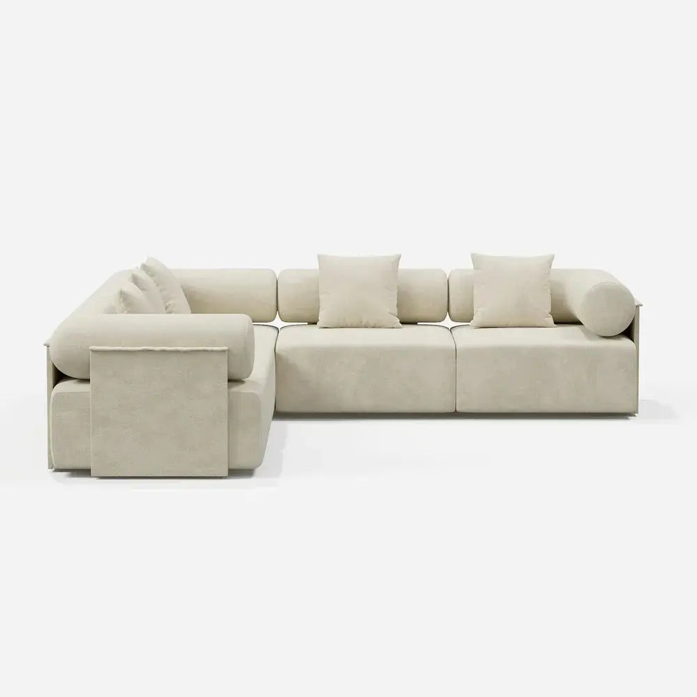 Japandi Velvet L-Shape Sectional Sofa - Japandi