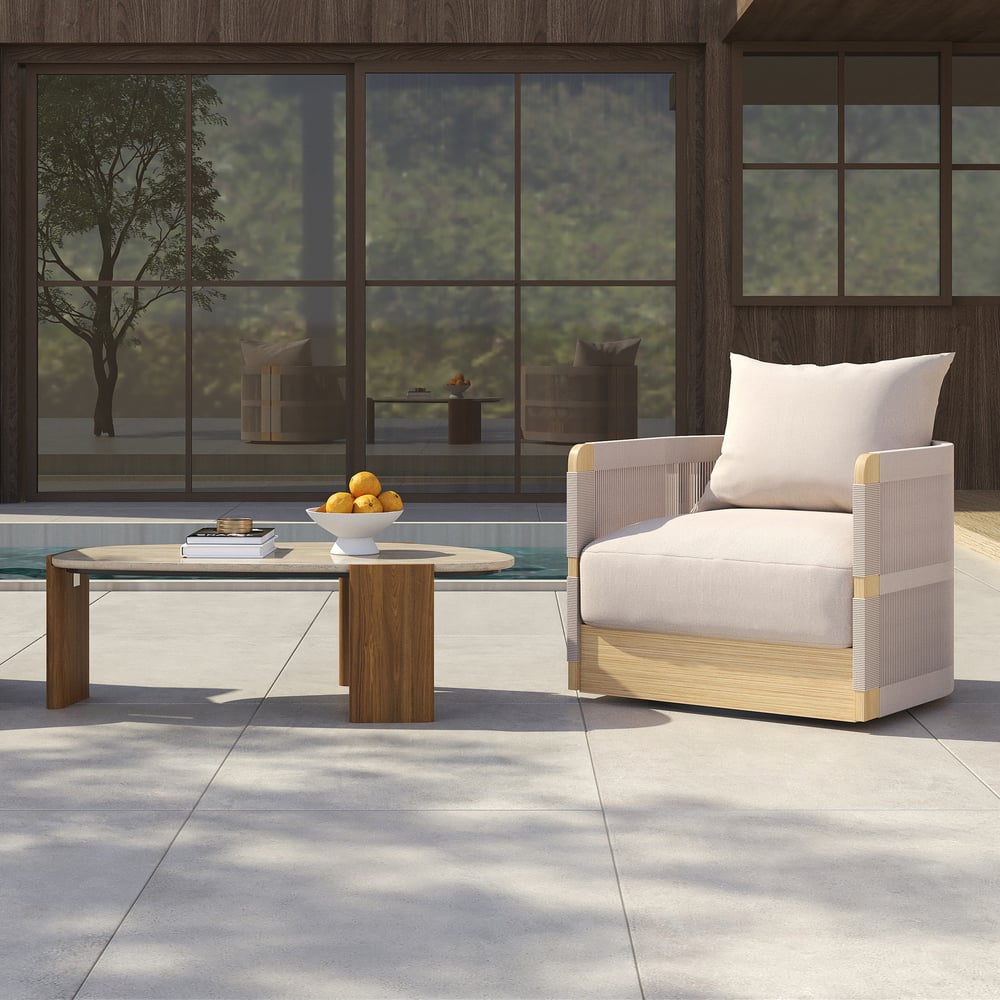 Japandi Handwoven Rope Outdoor Swivel Chair in Khaki - Japandi