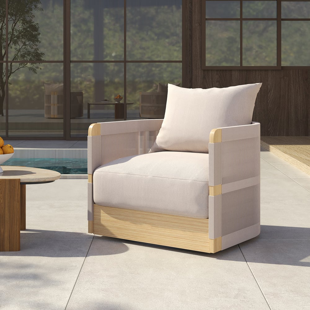 Japandi Handwoven Rope Outdoor Swivel Chair in Khaki - Japandi