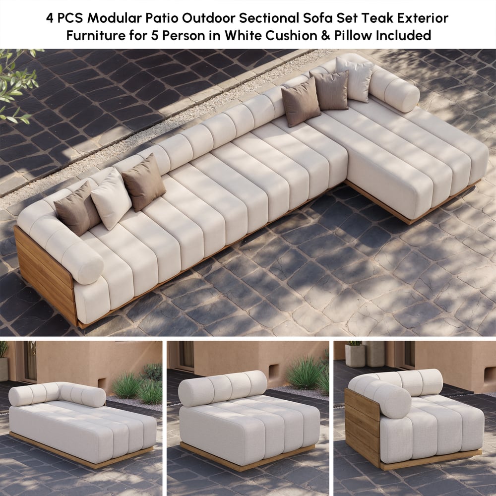 Japandi 4-Piece Modular Teak Outdoor Sofa Set - Japandi