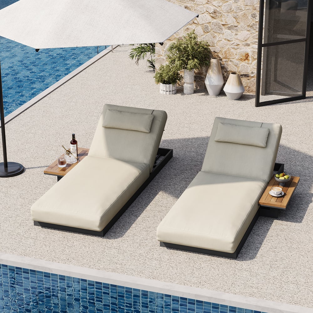 Japandi Outdoor Lounger Daybed With Beige Cushion and Pillow - Japandi