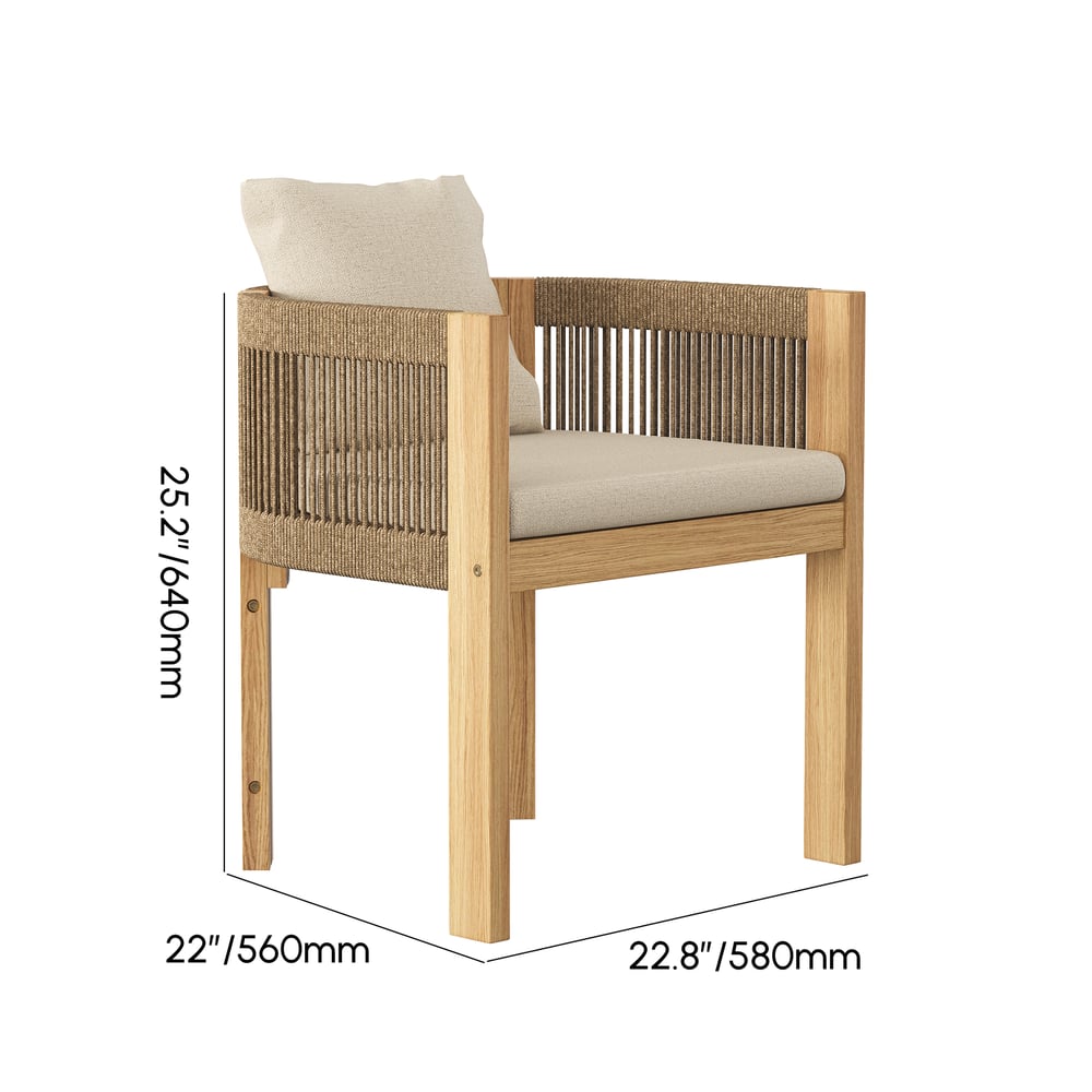 Japandi White Cement Teak Dining Table Set With Rattan Chairs - Japandi