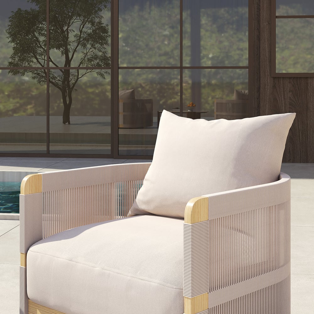 Japandi Handwoven Rope Outdoor Swivel Chair in Khaki - Japandi