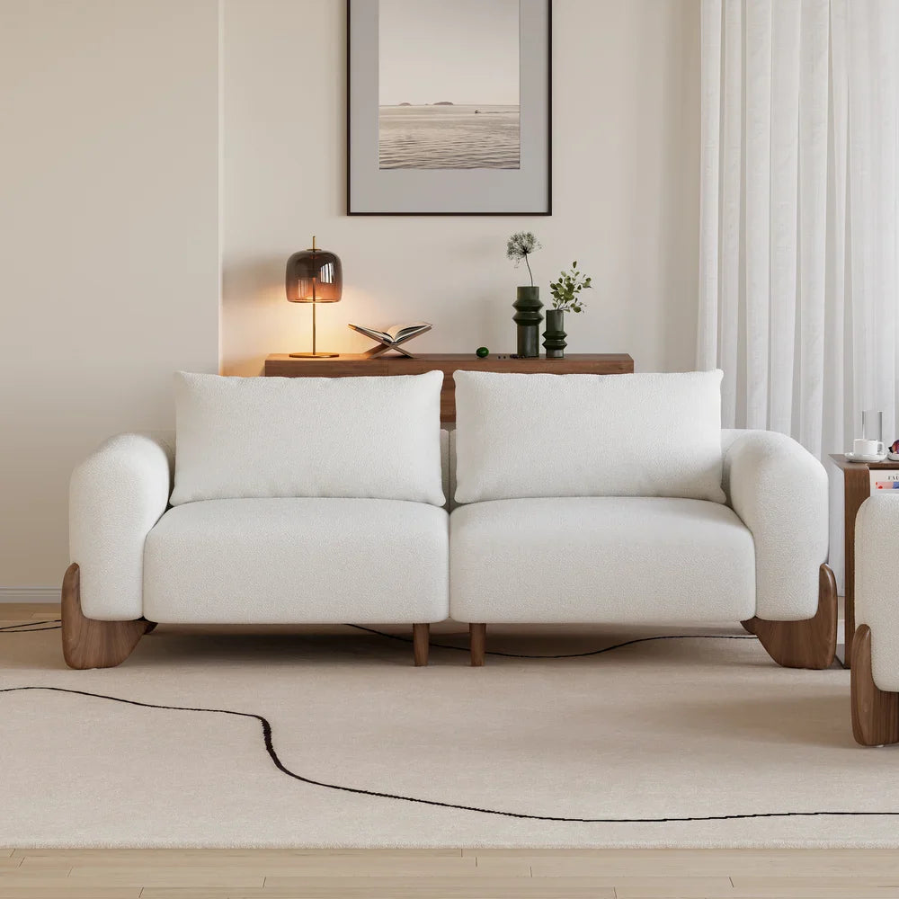 Japandi Wood and Bouclé Sofa - Japandi