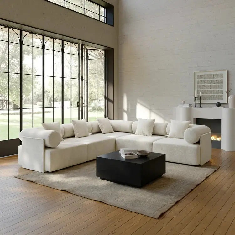 Japandi Velvet L-Shape Sectional Sofa - Japandi