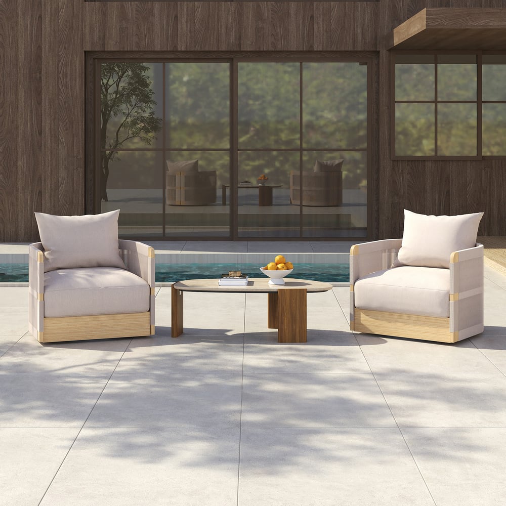 Japandi Handwoven Rope Outdoor Swivel Chair in Khaki - Japandi