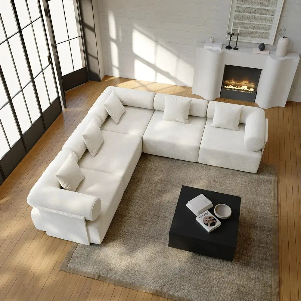 Japandi Velvet L-Shape Sectional Sofa - Japandi