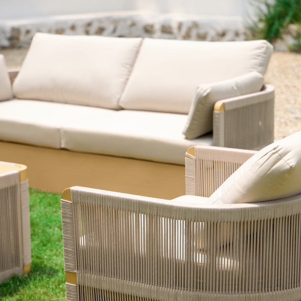 Japandi 4-Piece Rope Woven Aluminum Patio Sofa Set in Khaki - Japandi