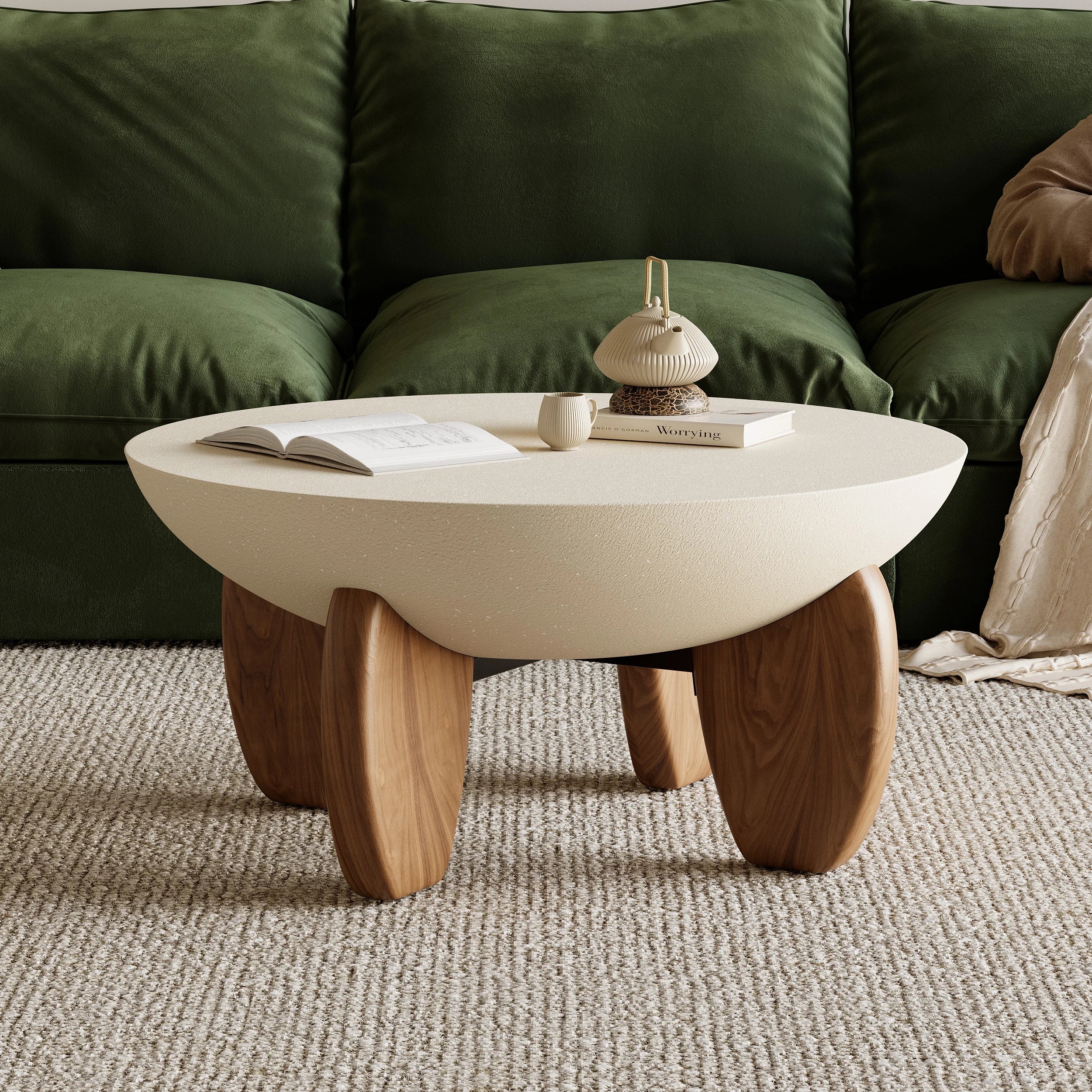Japandi Concrete & Wood Coffee Table - Japandi