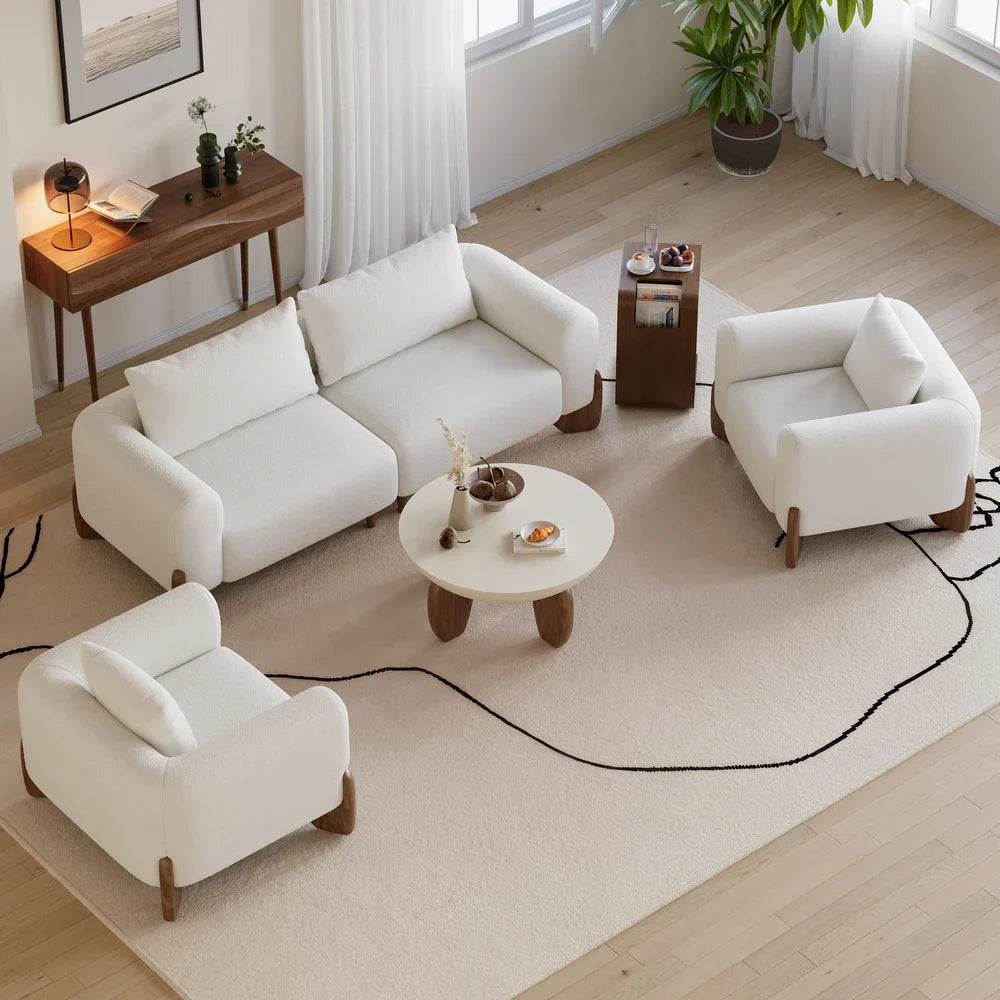 Japandi Wood and Bouclé Sofa - Japandi
