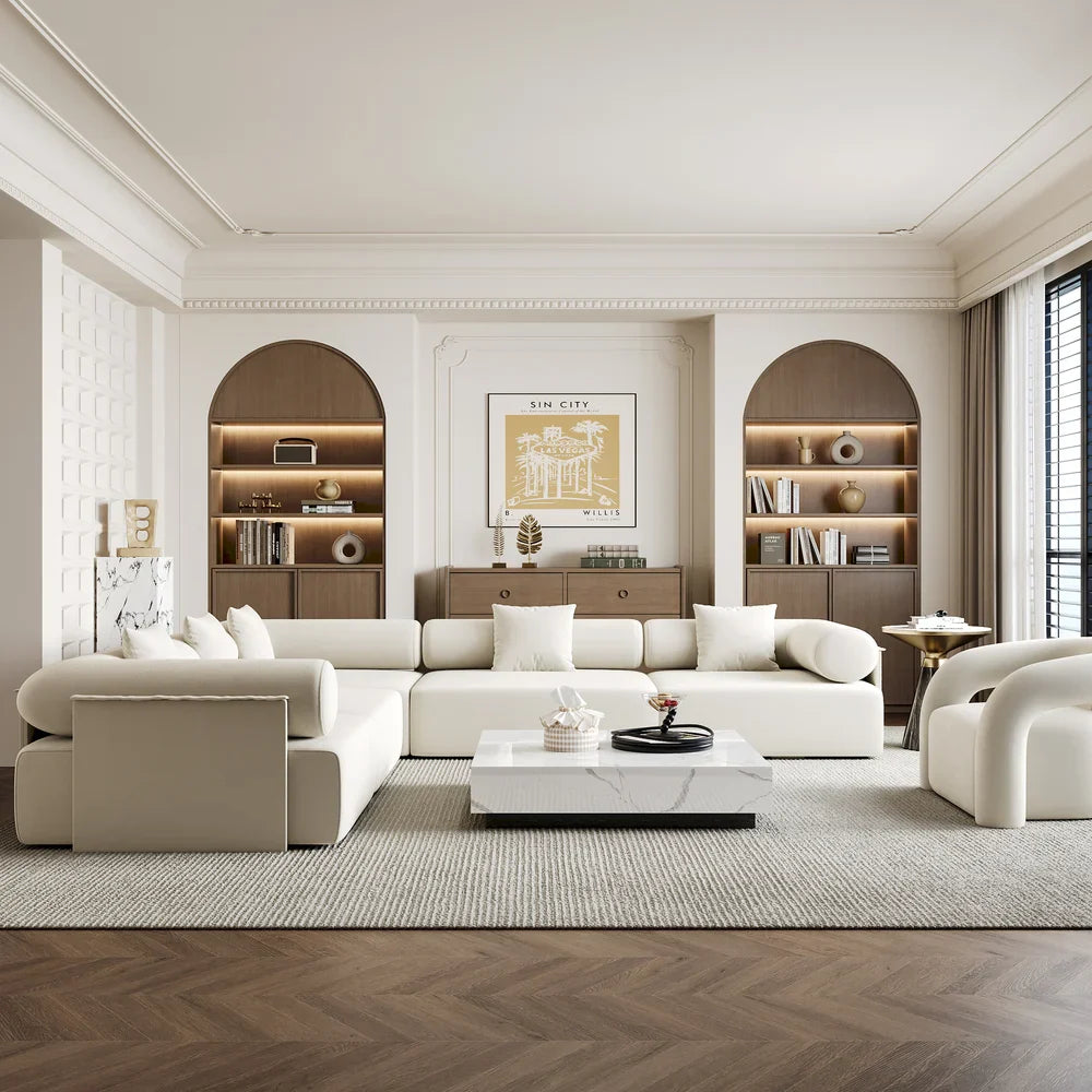 Japandi Velvet L-Shape Sectional Sofa - Japandi