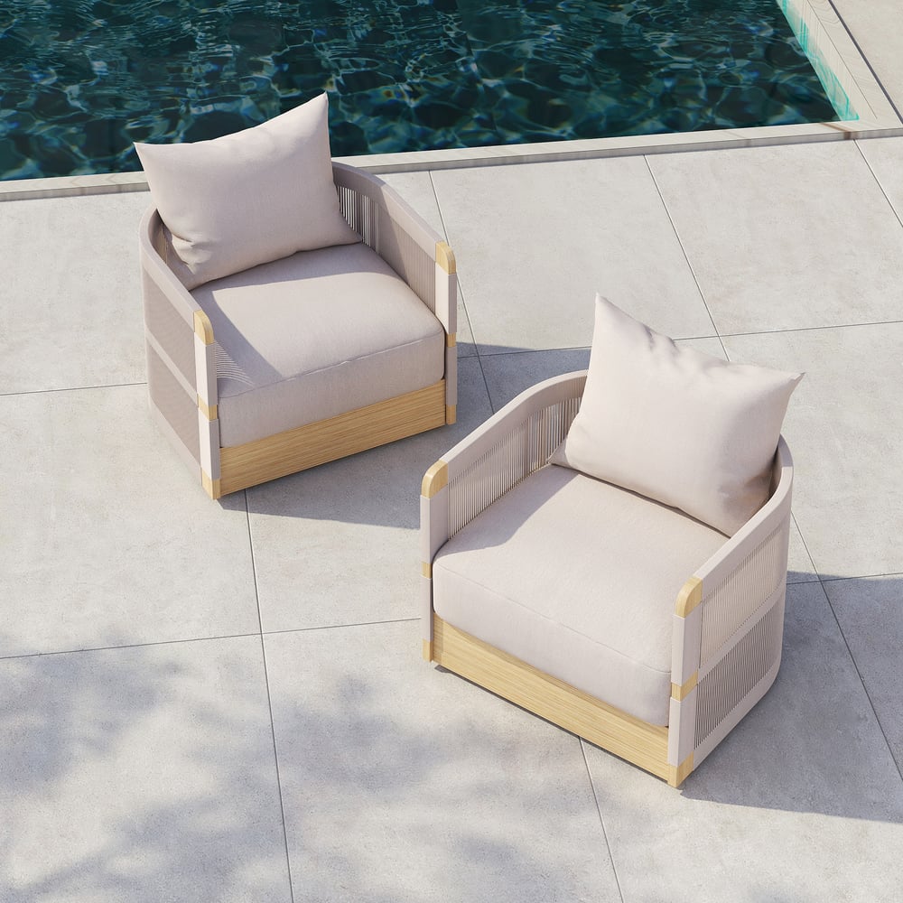 Japandi Handwoven Rope Outdoor Swivel Chair in Khaki - Japandi