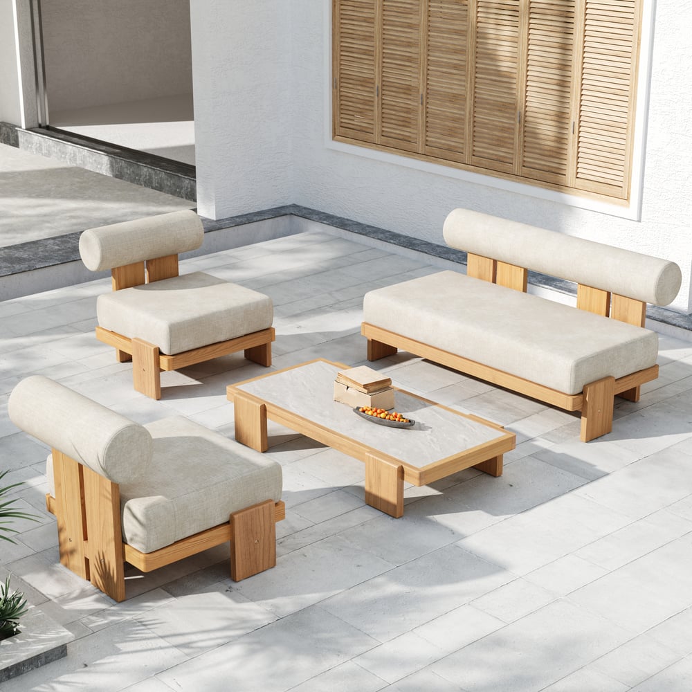 Japandi 4-Piece Outdoor Teak Sofa Set With Coffee Table - Japandi