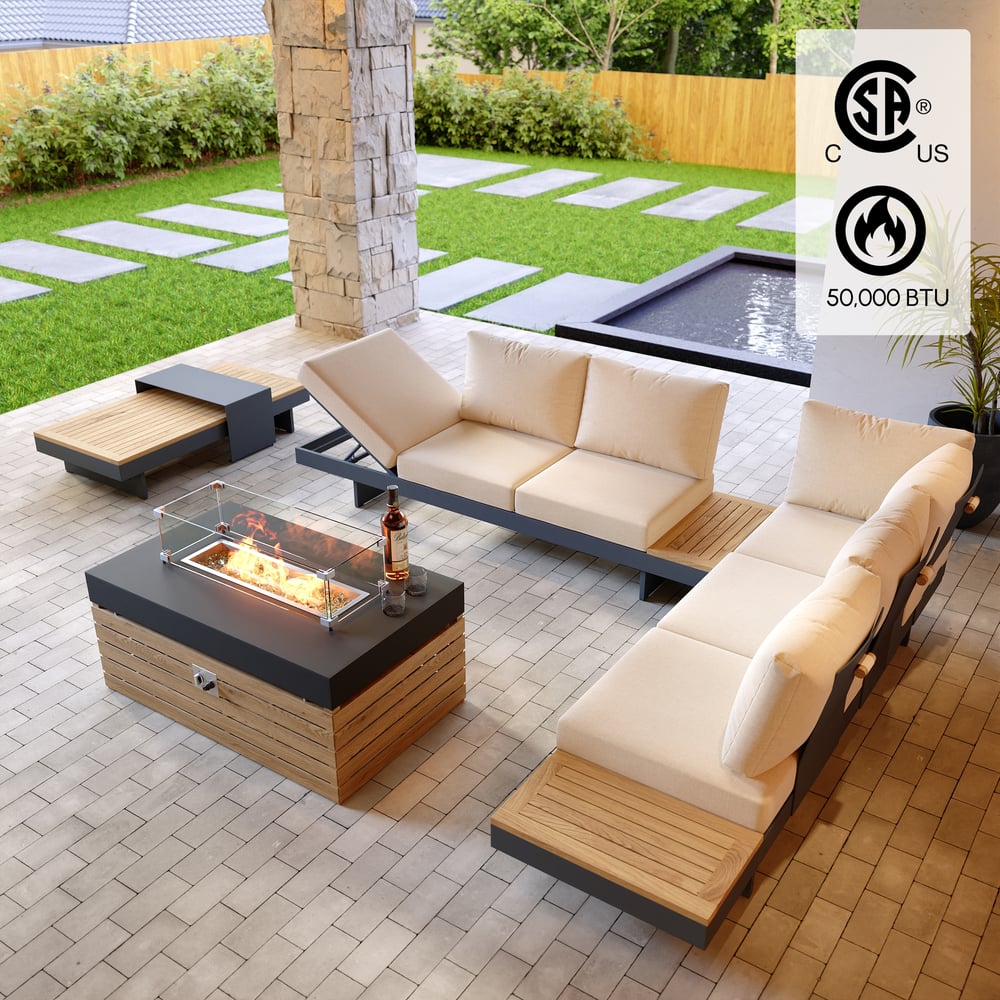 Japandi Fire Pit Table With Modern Outdoor Sectional Sofa - Japandi