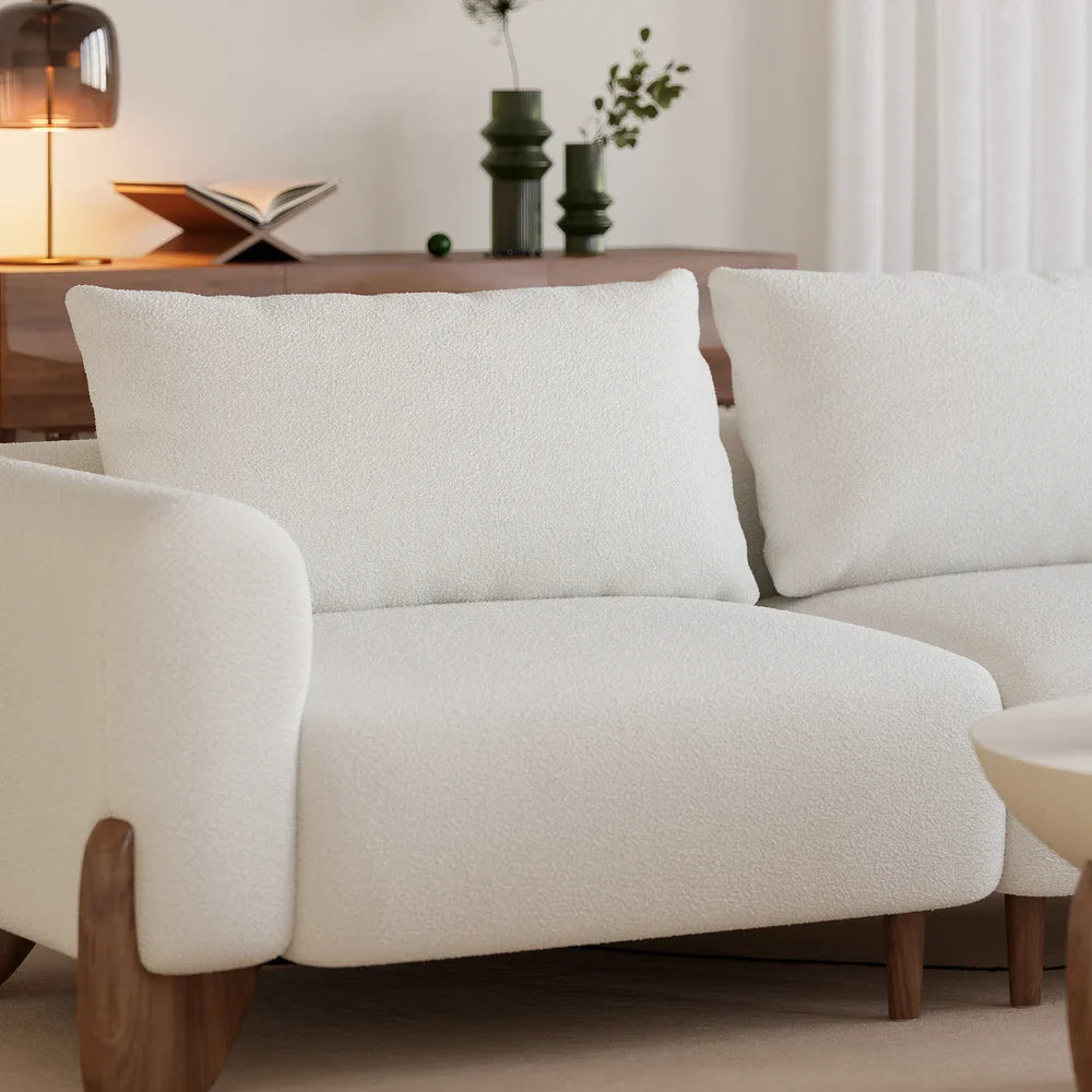 Japandi Wood and Bouclé Sofa - Japandi