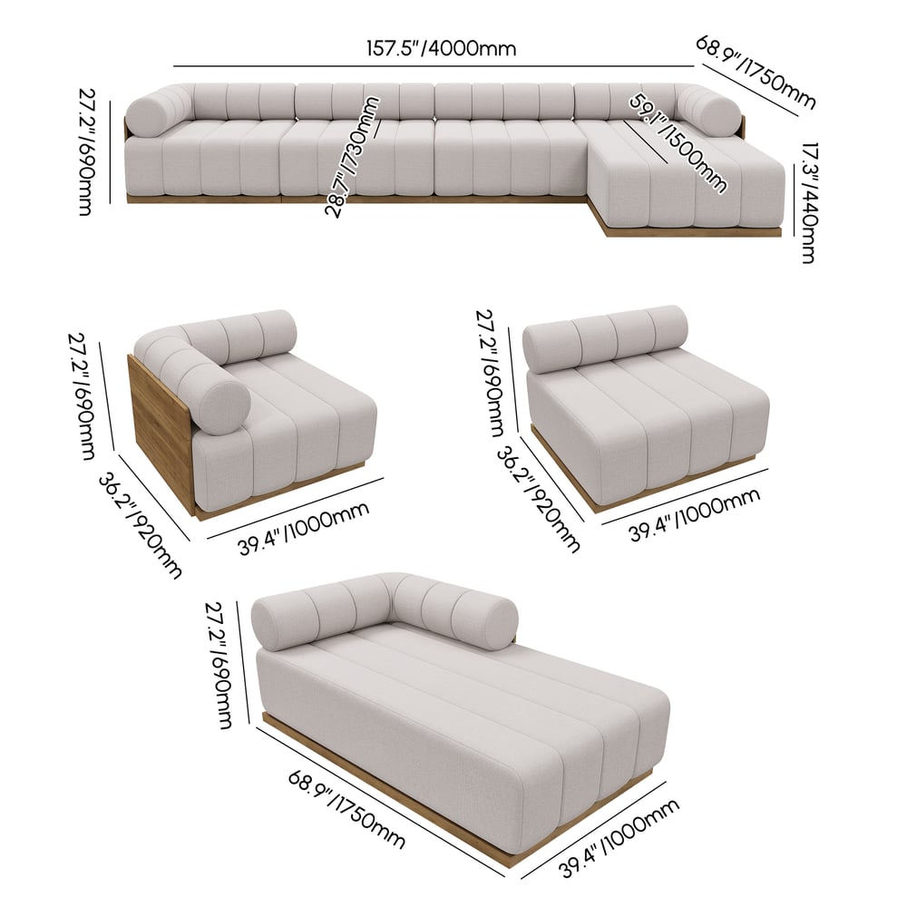 Japandi 4-Piece Modular Teak Outdoor Sofa Set - Japandi