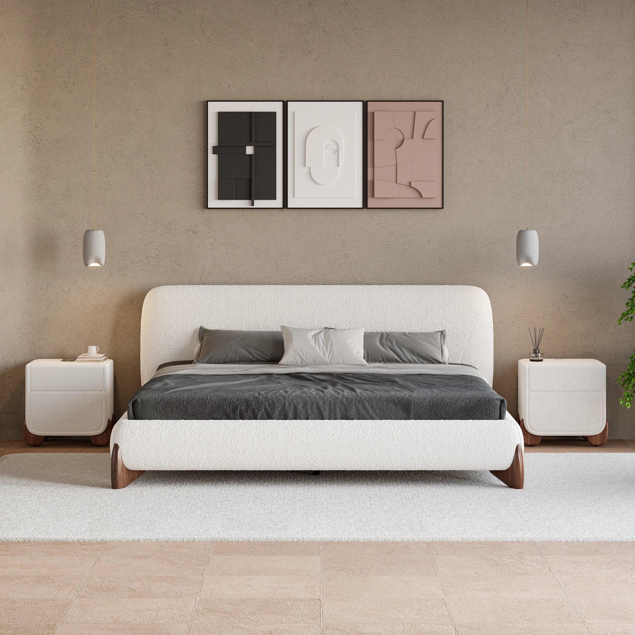 Japandi King-size Boucle Bed - Japandi