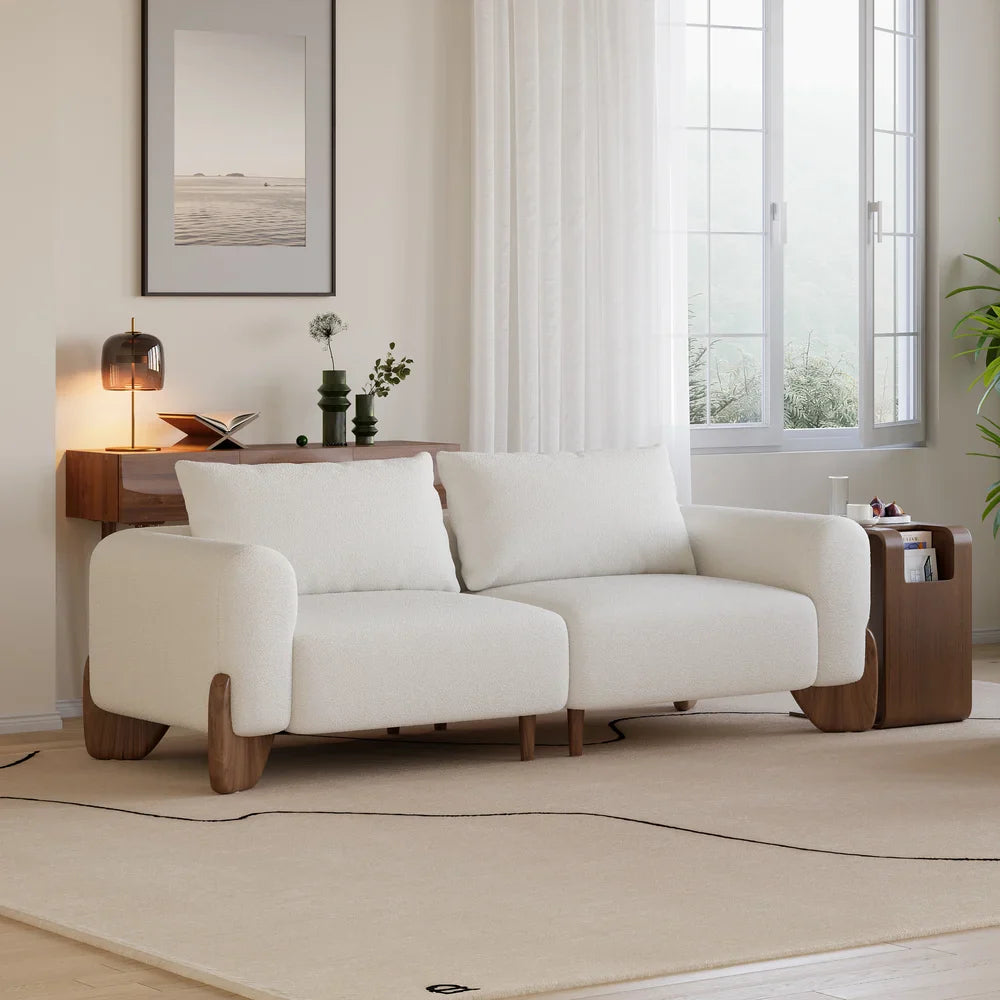 Japandi Wood and Bouclé Sofa - Japandi