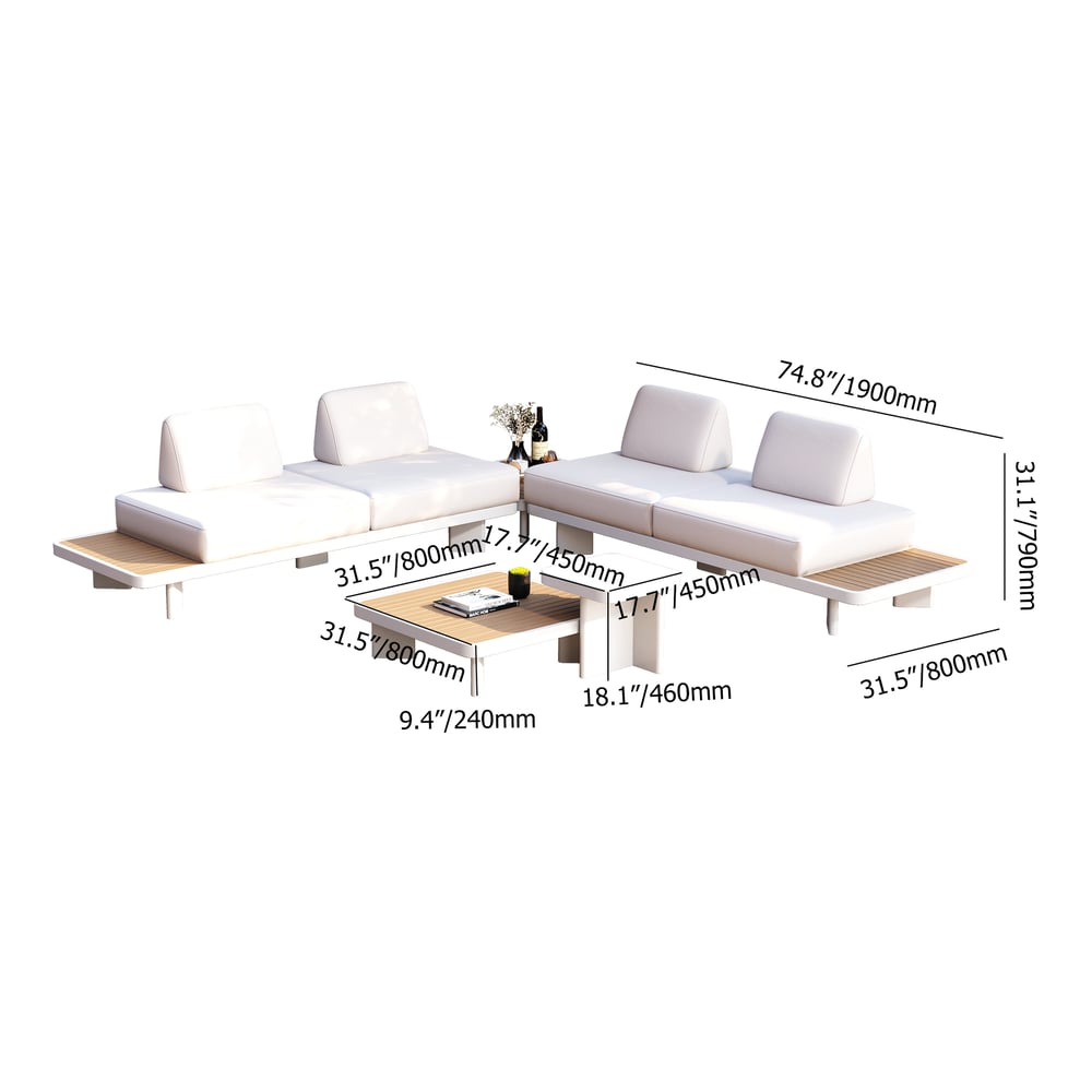 Japandi 5-Piece L-Shape Sectional Sofa Set With Wood Coffee Table - Japandi