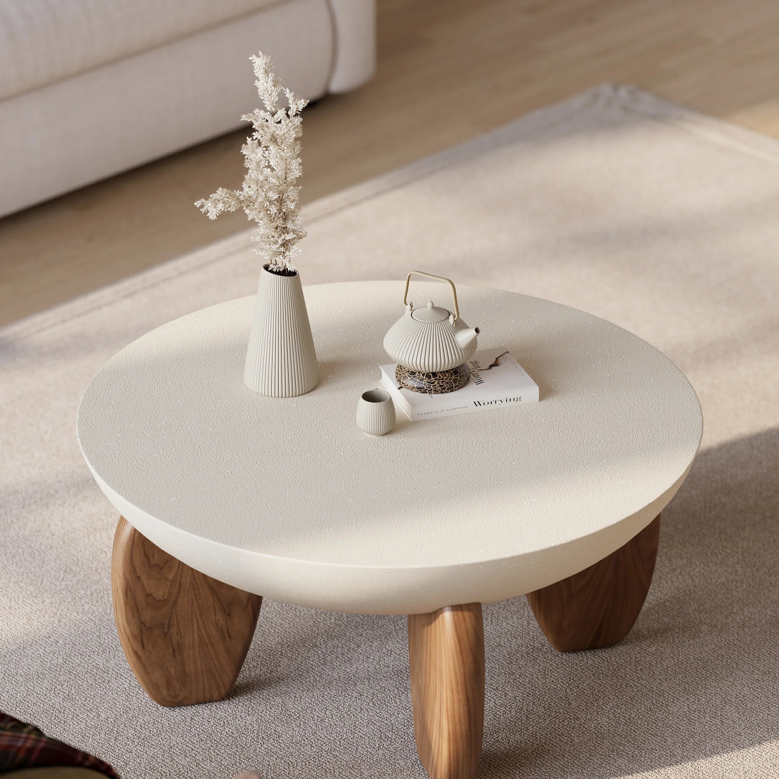 Japandi Concrete & Wood Coffee Table - Japandi
